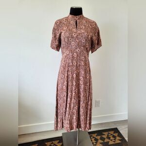 Downeast Lavender Floral Babydoll Midi Dress Retro Fairy Assymetric Hanky Hem M